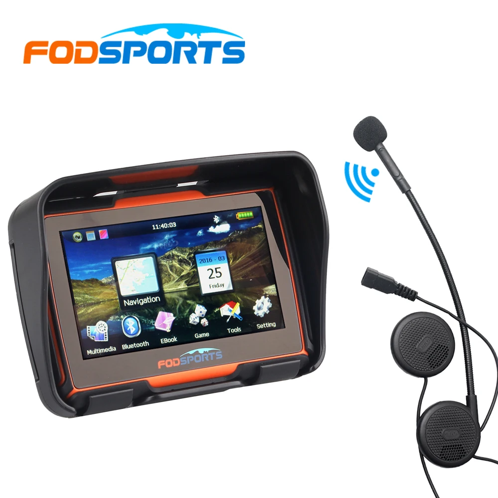 Bluetooth гарнитура+ Fodsports 4,3 дюймов Водонепроницаемый gps навигатор для мотоцикла 8 Гб флэш 256 ram мотоцикл навигация с бесплатными картами