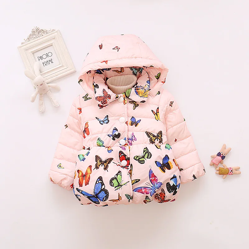 Baby Girls Coat 2017 Winter Children Europe Girls Butterfly Print Bow