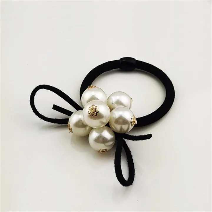 10 Cute Princess Pearl Bow Hairwear Ponytail Holder Hair Accessories For Women Lace Elastic Hair Rope Band Ties Girls Headdress Hairrope