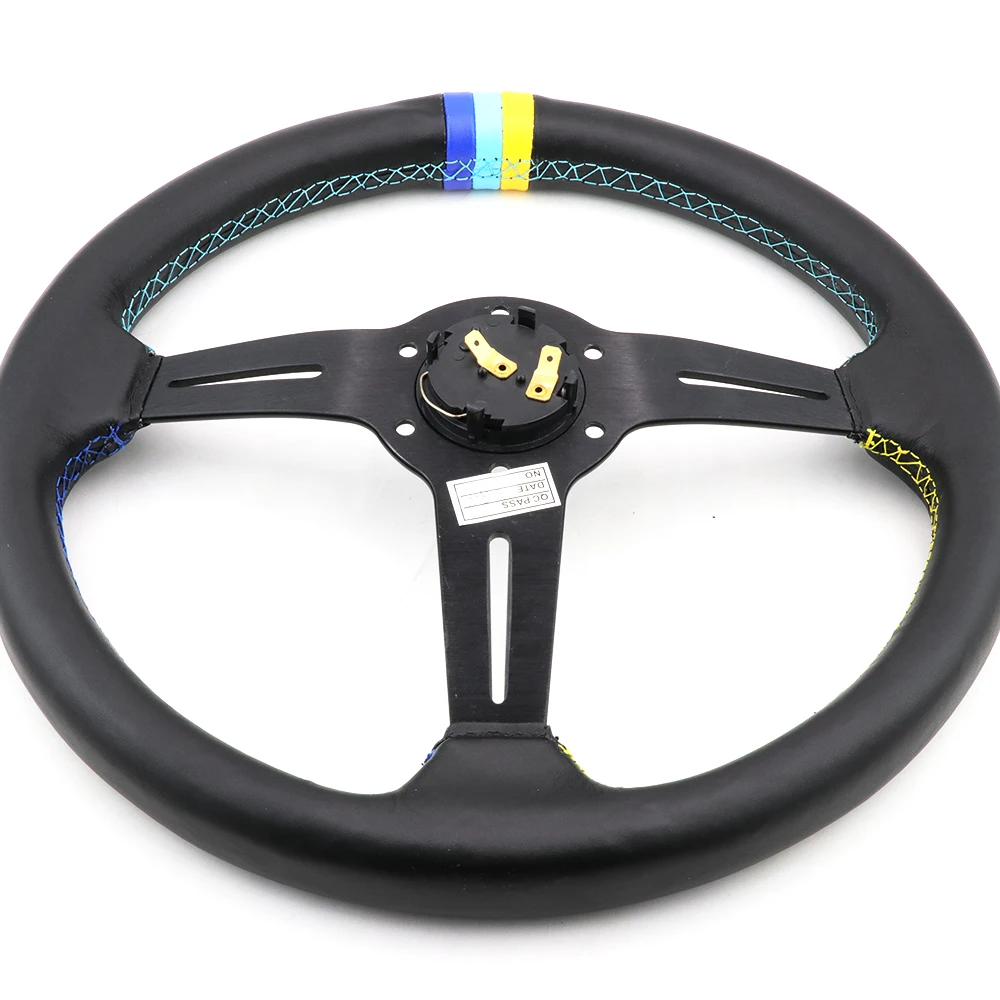 14 дюймов подлинное рулевое колесо с кожаной оплеткой с 3 цветными строчками