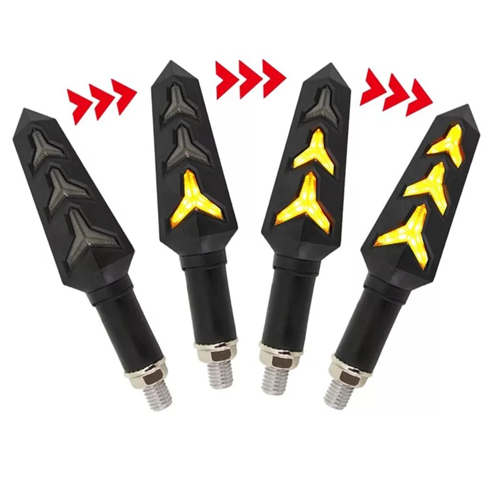 

4Pcs Universal Fishbone Flowing Water Motorcycle LED Turn Signal Light Indicators Blinker Flexible Bendable Flicker Amber Lamp