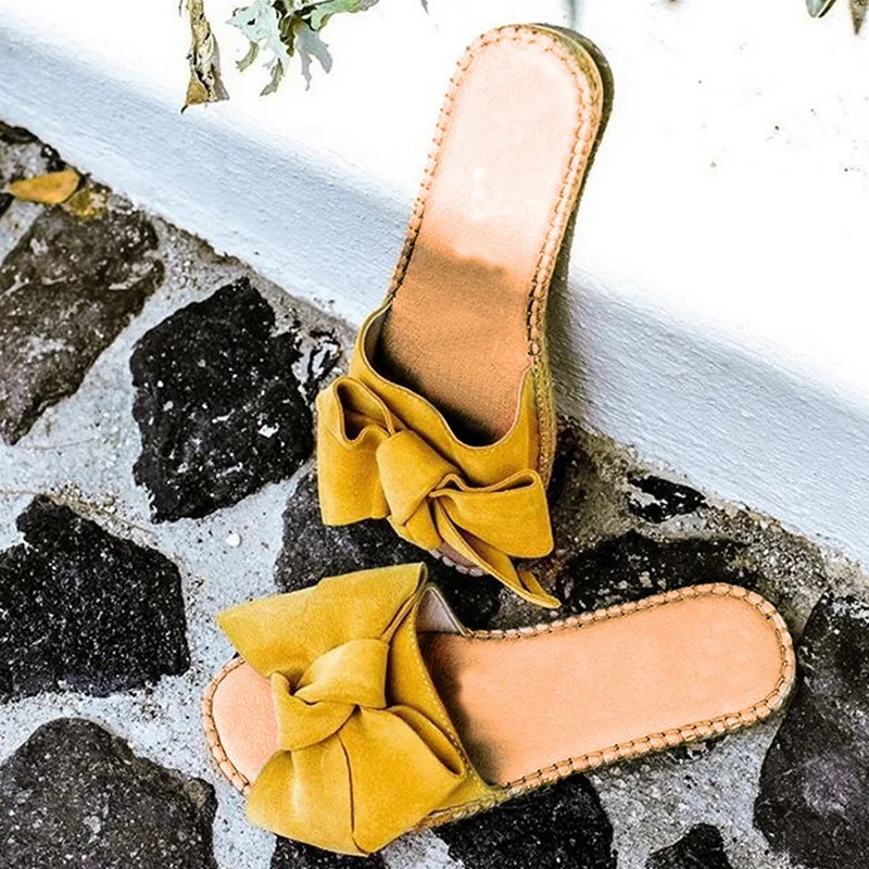 

LOOZYKIT New Womans Slip On Sliders Bow Flatform Mule Summer Sandals Comfy Shoes Sizes Fashion 2019