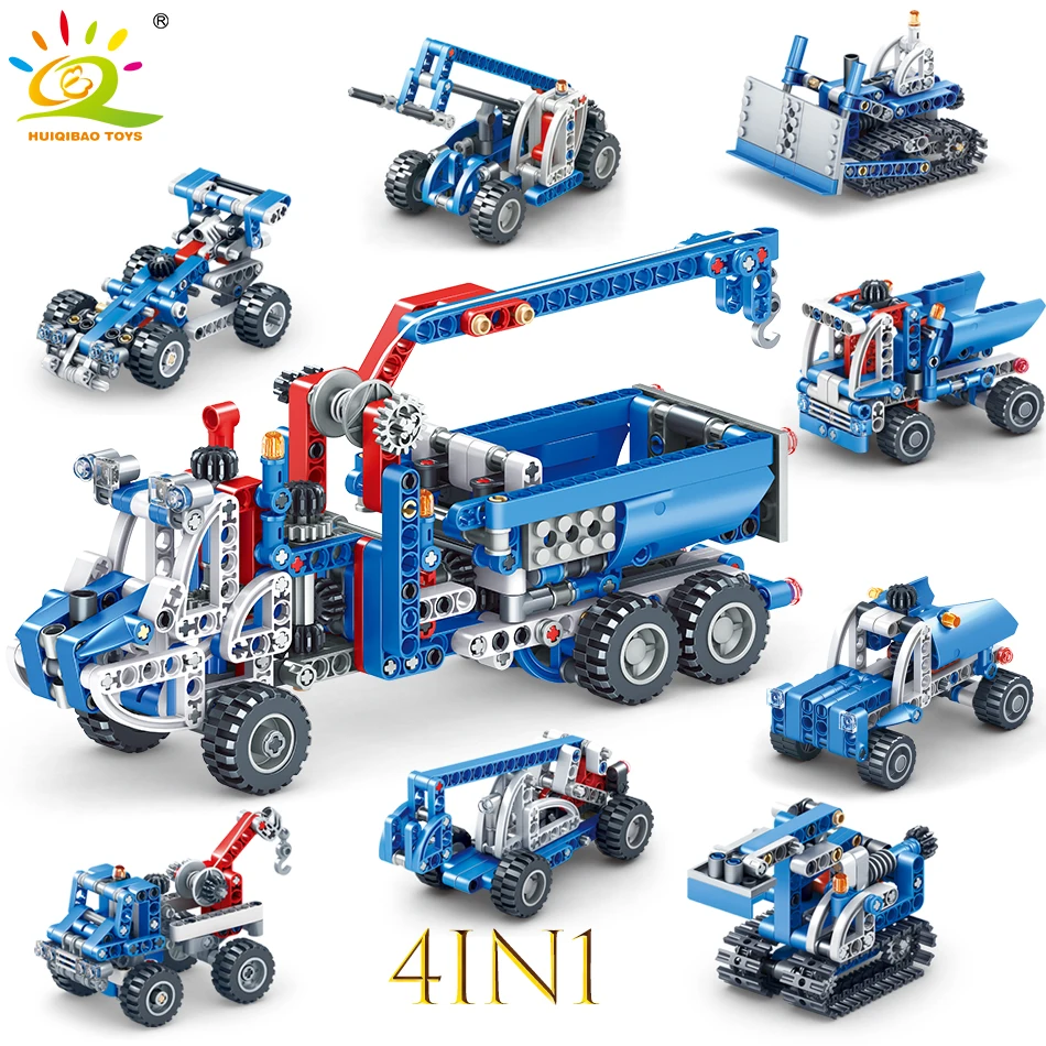 

556PCS 4in1 Engineering Vehicl Crane Truck Model City Construction Building Blocks Legoing Technic Car Toys For Kids