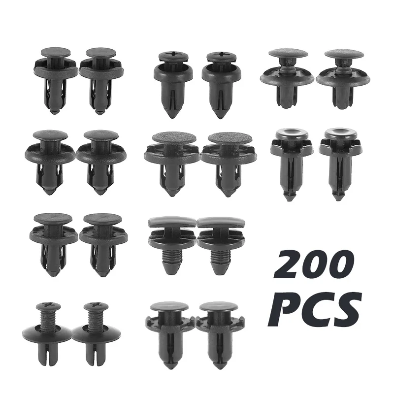 

200 Pcs/set Black Plastic Auto Fastener Vehicle Car Bumper Clips Retainer Rivet Door Panel Fender Liner Car Interior Accessories