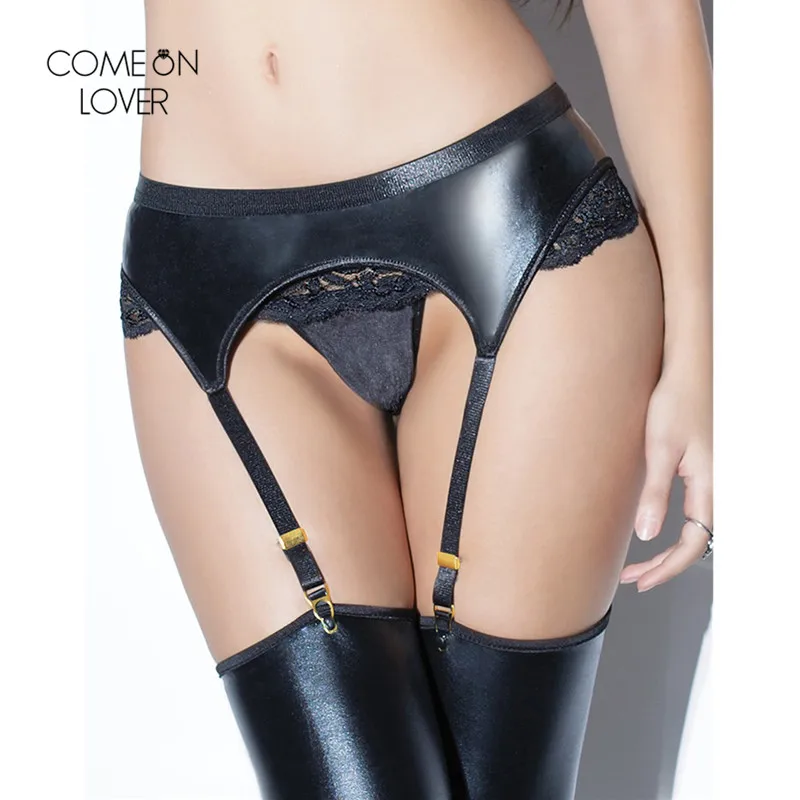 Comeonlover Искусственная Кожа Подвязки Набор Сексуальные Кружевной Пояс для чулок