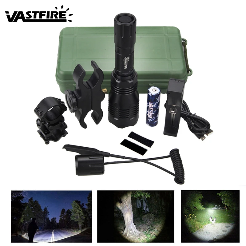 Lanterna + Rifle Jardas Arma Tático Verde - Vermelho Branco Caça Scope Airsoft Montar Interruptor 18650 Carga Va-802 1000lm 400 Luz 9 scope airsoft montar interruptor 18650 carga