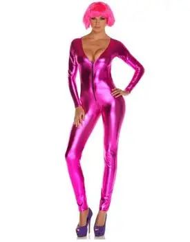 

Sexy Unisex Rose Pink Zentai Catsuit Shiny Metallic Lycra Halloween Cosplay Bodysuit Custom Made