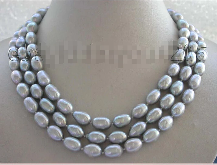 

3rows Genuine Natural 14mm Gray Rice Pearl Necklace #f1591!