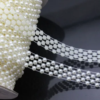 

5 yards/lot 15mm Flat Back Plastic Flat Back White Round Pearl Chains Belt Roll DIY Jewelry Clothes Material F1576