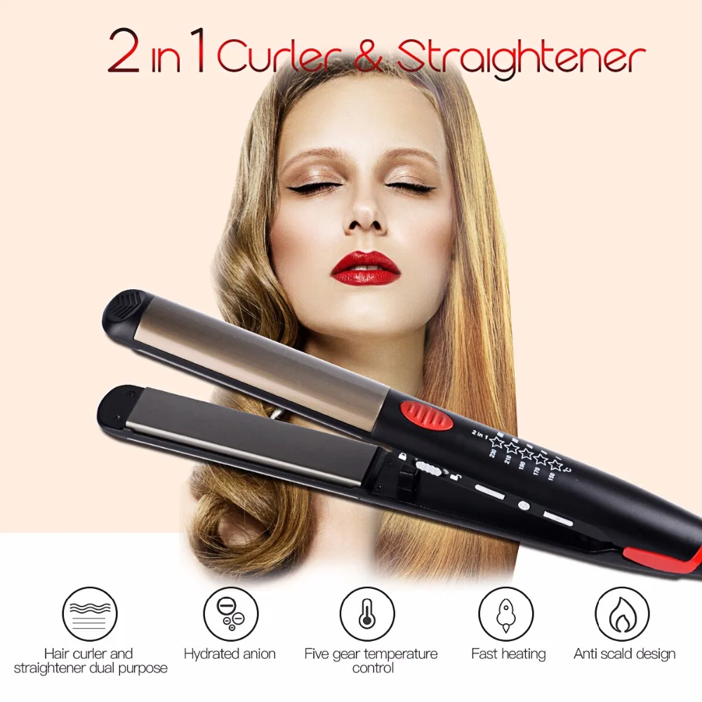 

110-220V LED Display Anions Hair Straightener Temperature Electric Curling Irons Titanium Wide Plate chapinha Styling Tools