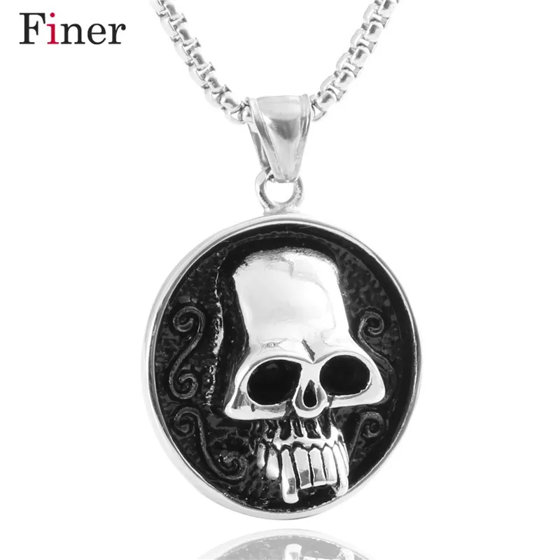 

New Design Skull Pendant Necklace with 60cm Chain Titanium 316L Stainless Steel Vintage Pendant Necklace Halloween Gifts