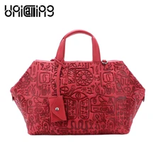 UniCalling, женская сумка из натуральной кожи, модная женская сумка на плечо, с узором из иероглифов, женская сумка из коровьей кожи