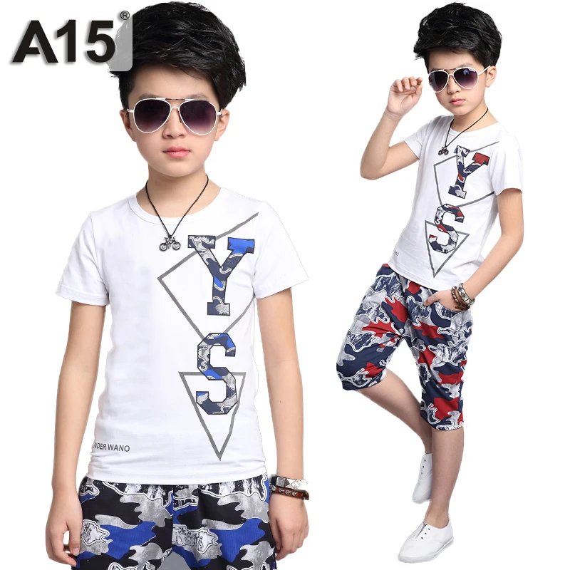 

A15 Boys Clothes Summer 2017 Toddler Boy Clothing Set Kids Clothes for Branded Children Teens Camouflage Shorts Age 8 10 12 Year
