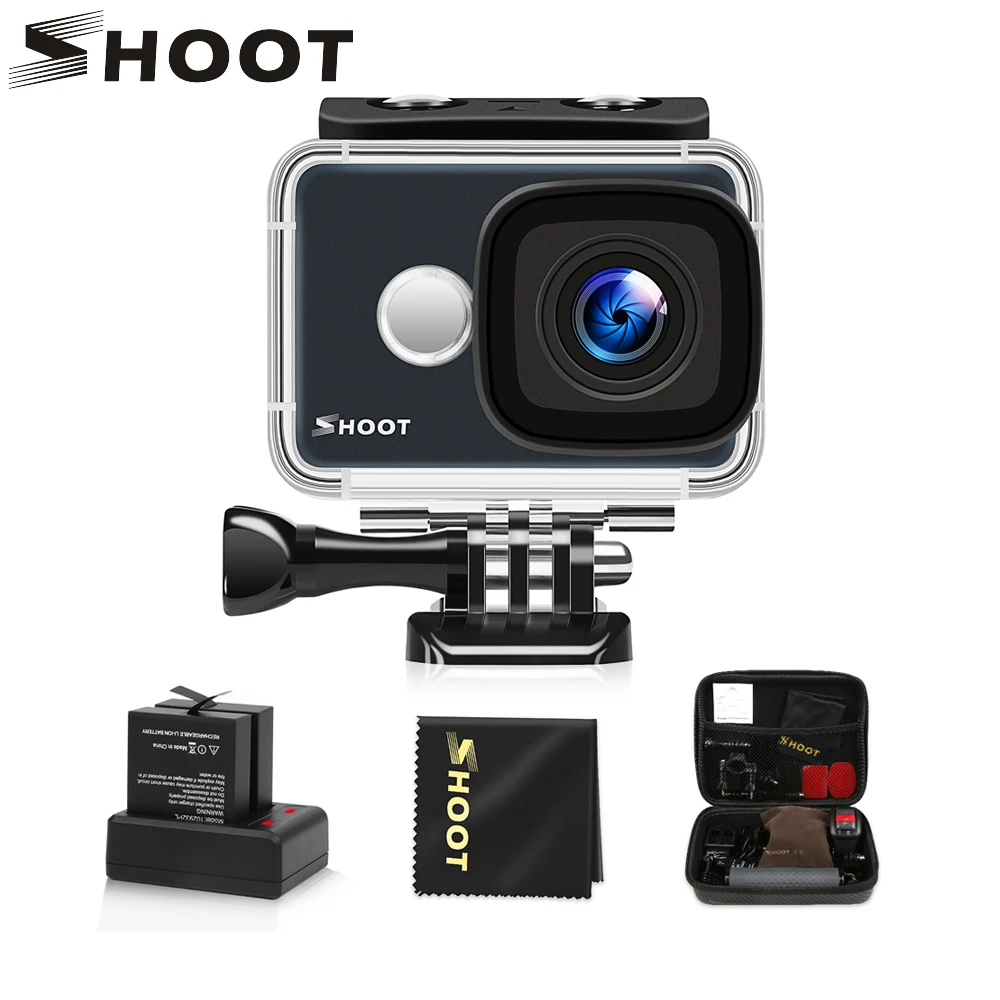 

SHOOT 4K Action Camera WiFi Ultra HD 14MP 1080P/60FPS Waterproof Sport Camera with 170 Wide Angle Lens Accessory Set For Go Pro