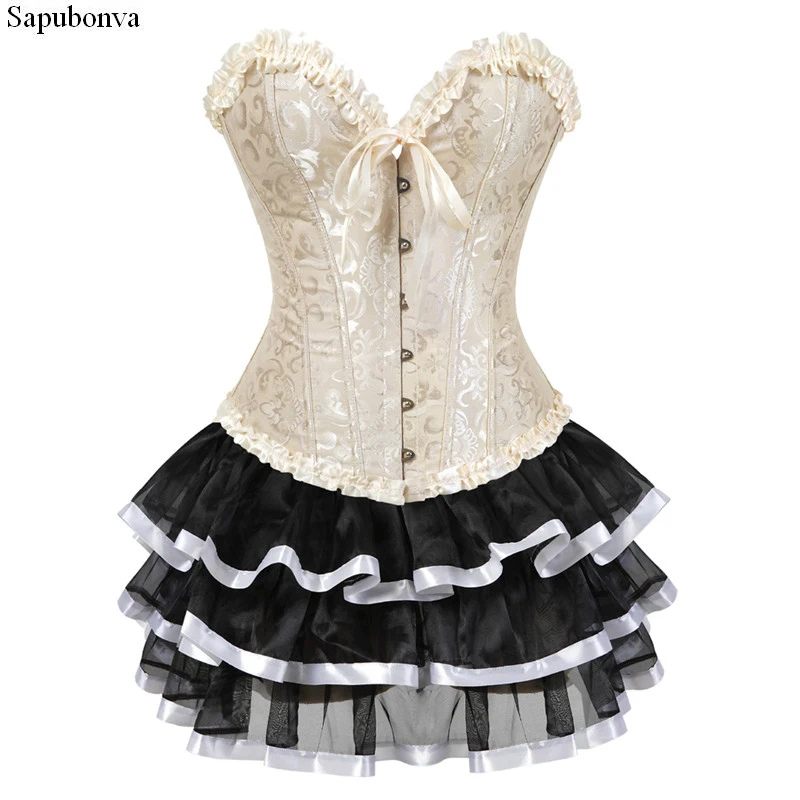Sapubonva corset plus size victorian corset lolita dresses brocade