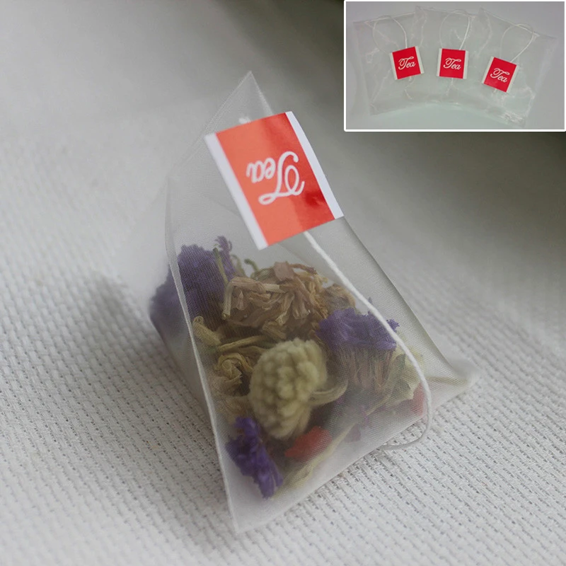 100pcs/lot Nylon Empty Pyramid Tea Bag Tea Infuser New Tea Strainer Teabags 5.5*6.8cmin