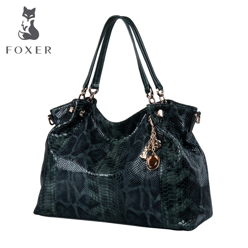FOXER Brand Women Snakeskin Genuine Leather Classic Designer Shoulder Bag Women Handbags Elunic Female Bags Women-messenger-bags