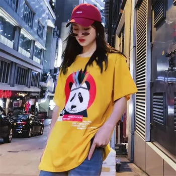 

Creative Harajuku T-shirt 2019 Summer New Hip-Hop Panda Baby Print Casual Loose Short Sleeve T-Shirt Women's Cotton Long T-Shirt