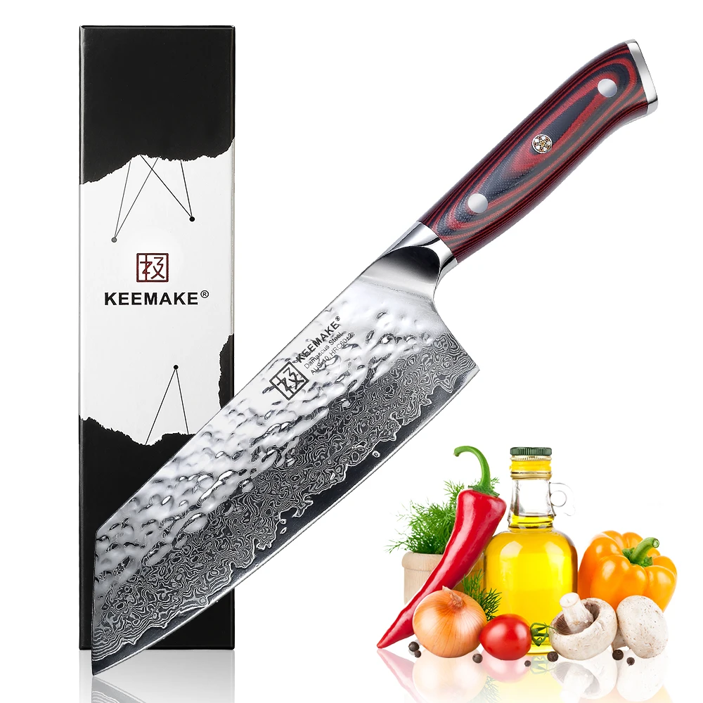 KEEMAKE 7 дюймовый Мясницкий кухонный шеф повара молоток дамасская кожа 60HRC