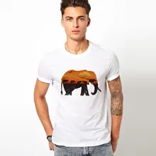 special sunset elephant T-shirts Men Funny Short Sleeve O-neck Tshirts 2016 New Fashion Summer Style Brand T shirts