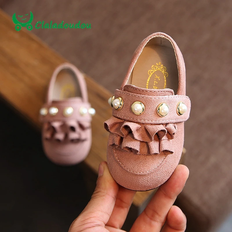 

Claladoudou 12-14CM Baby Shoes Pink Suede Cute Lace Kids Girls Walker Princess Pearls Green Infant Flats Brown Toddler Girl Shoe