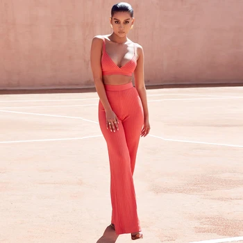 

Fashion 2018 Women Two 2 Pieces Set Bandgae Jumpsuit Spaghetti Strap Sexy Summer Chic Elegant Backless Celebrity Red Festa
