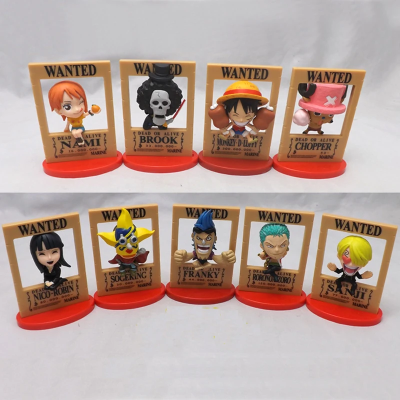 

for collection 9 Styles Dead or Alive Wanted One Piece anime figure Nami Robin Luffy Zoro Model Toy Gift full set