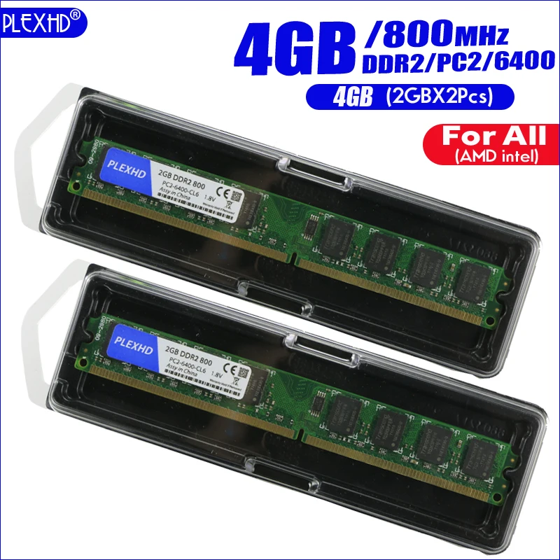 PLEXHD 4G 4 Гб(2GBX 2 шт) DDR2 pc2 6400 800 МГц для настольных ПК pc2-6400 ddr2 800 МГц(для intel amd) Высокая совместимость