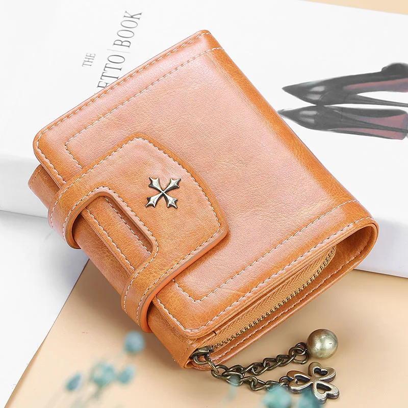 

New Women Vintage Pendant Wallets Short Leather Women's Purse Zipper Coin Pocket Wallet Card Holder Female Money Bag Small Walet