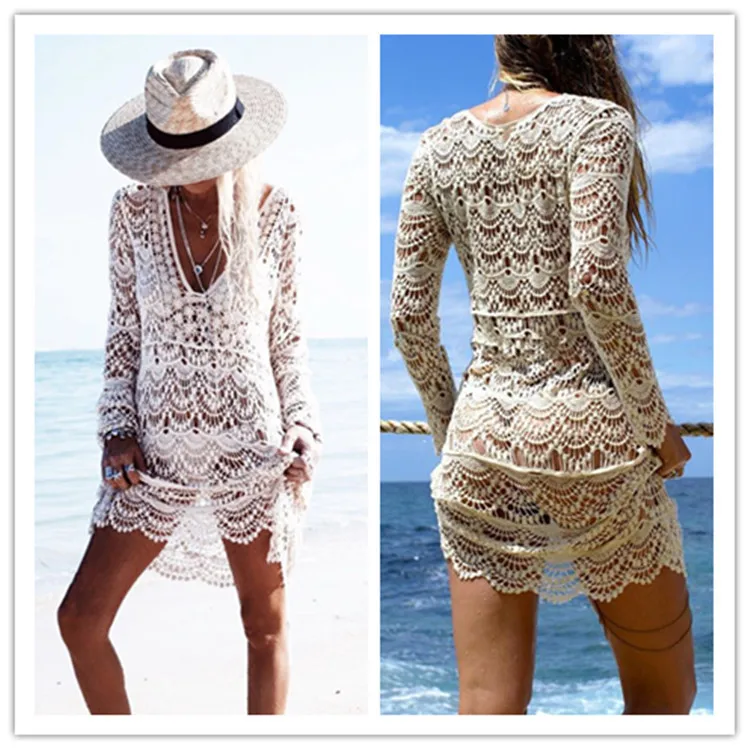 

Beach Dress Tunic Pareo Women Coverup Capes For The Sea And Women's Beachwear 2019 Hollow Embroidered Blouses Poland Outside