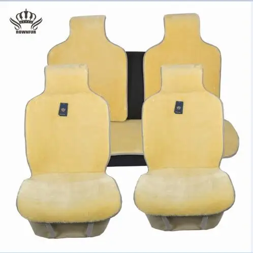 Rownfur натуральный мех австралийской овчины сиденье автомобиля охватывает универсальный размер для черный сиденья аксессуары автомобили - Название цвета: yellow 1 set