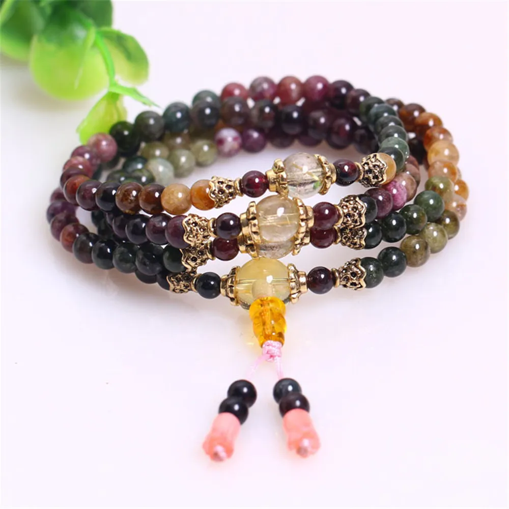 

Fashion 108 Beads Natural Tourmaline Strand Bracelet 5mm-6mm Buddhist Prayer Mala Female Beaded Bracelets Jewelry Gift Wholesale