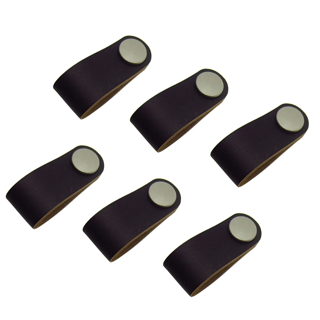 6x Single hole handmade leather furniture handle modern style leather replacement handle door pull knob black
