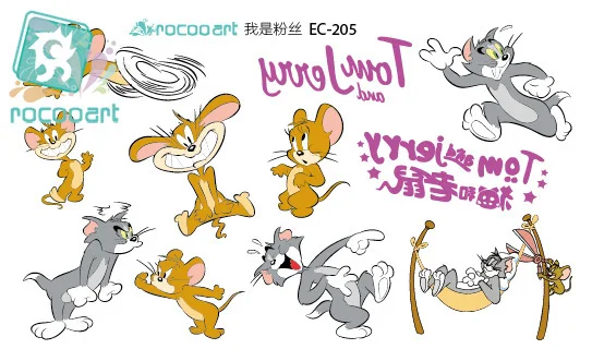 

Rocooart EC205 Cartoon Cute Emotion Tom and Jerry Designer Temporary Tattoo Sticker Body Art Water Transfer Fake Flash Taty