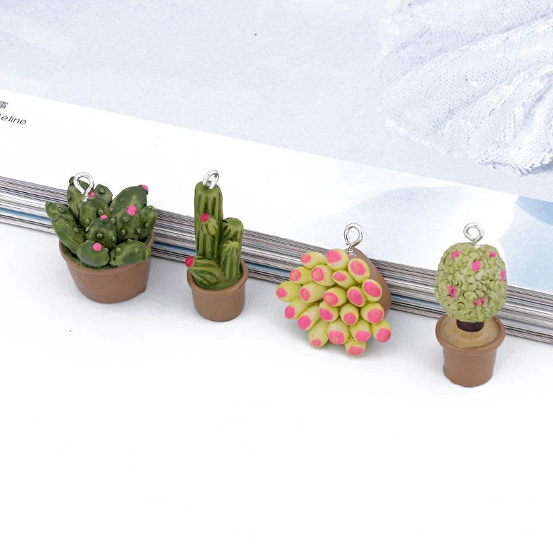 

4pcs Diy Simulation Cactus Dangle Earring Charms Resin Findings Rainforest Style Necklace Pendant Keychain Jewelry Charms Crafts