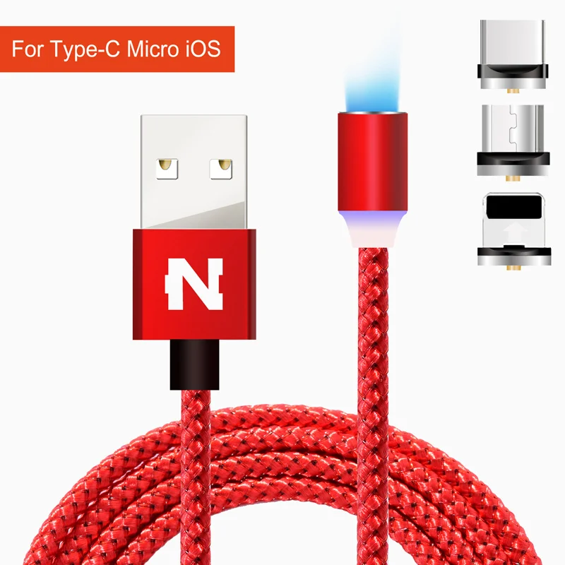 Магнитный usb-кабель NOHON для iPhone, адаптер Micro type-C, быстрая зарядка для iOS, Xiaomi, Android, 3 в 1, магнитное usb-зарядное устройство - Цвет: Red Cable 3 Plugs