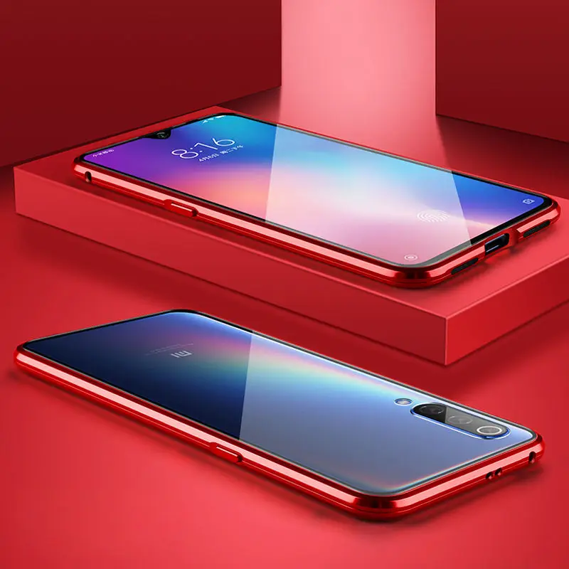 Роскошный 360 полный корпус защитный чехол для Xiaomi mi 9 mi 9 телефон магнитный металлический бампер и Передняя Задняя стеклянная крышка Xiao mi 9 чехол s - Цвет: Red
