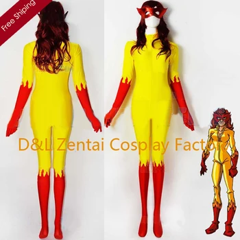

Free Shipping DHL Halloween Costumes For Women Yellow And Red Marvel Comics Firestar Spandex Superhero Costume with Mask SHS409