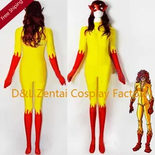 Free Shipping DHL Halloween Costumes For Women Yellow And Red Marvel Comics Firestar Spandex Superhero Costume with Mask SHS409