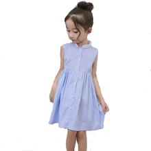 Новое модное летнее платье в синюю полоску с воротником для девочек, детская одежда, милое детское платье принцессы