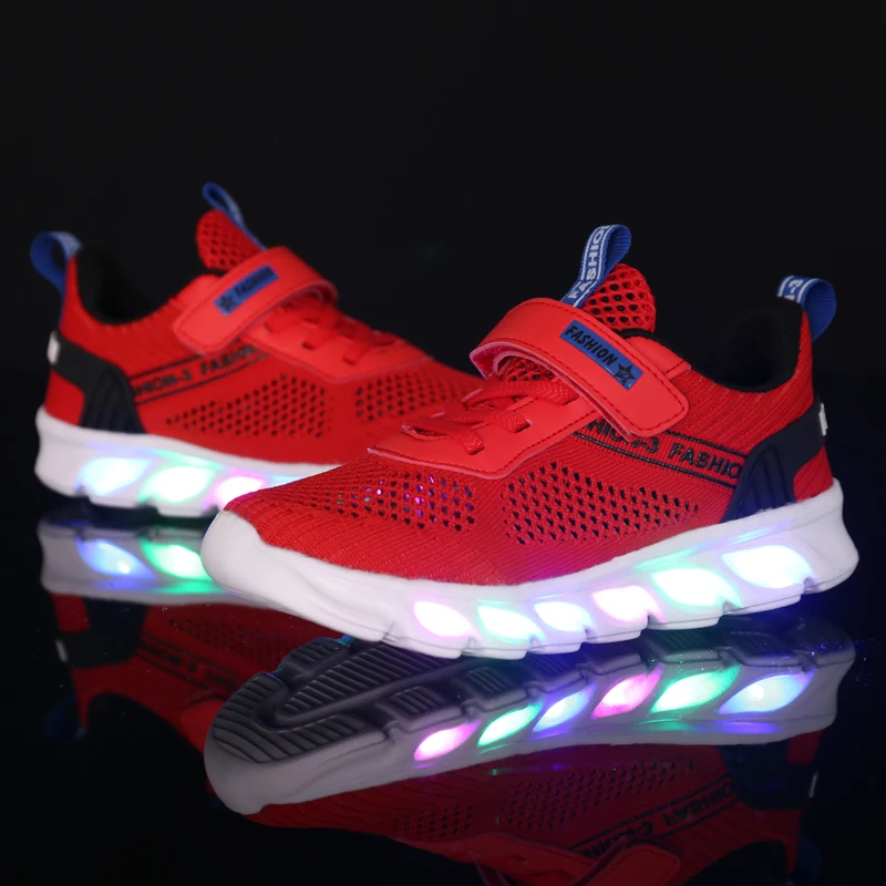 Летние крутые сетчатые кроссовки с зарядкой от USB; детская обувь; светильник со светодиодной подсветкой; 7 цветов; кроссовки для мальчиков и девочек; Повседневная светящаяся обувь