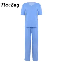 TiaoBug унисекс, для взрослых, больница, доктор, медсестры, скрабы, униформа, костюмы, короткие рукава, топы с длинными штанами, медицинский сервис, костюм, набор