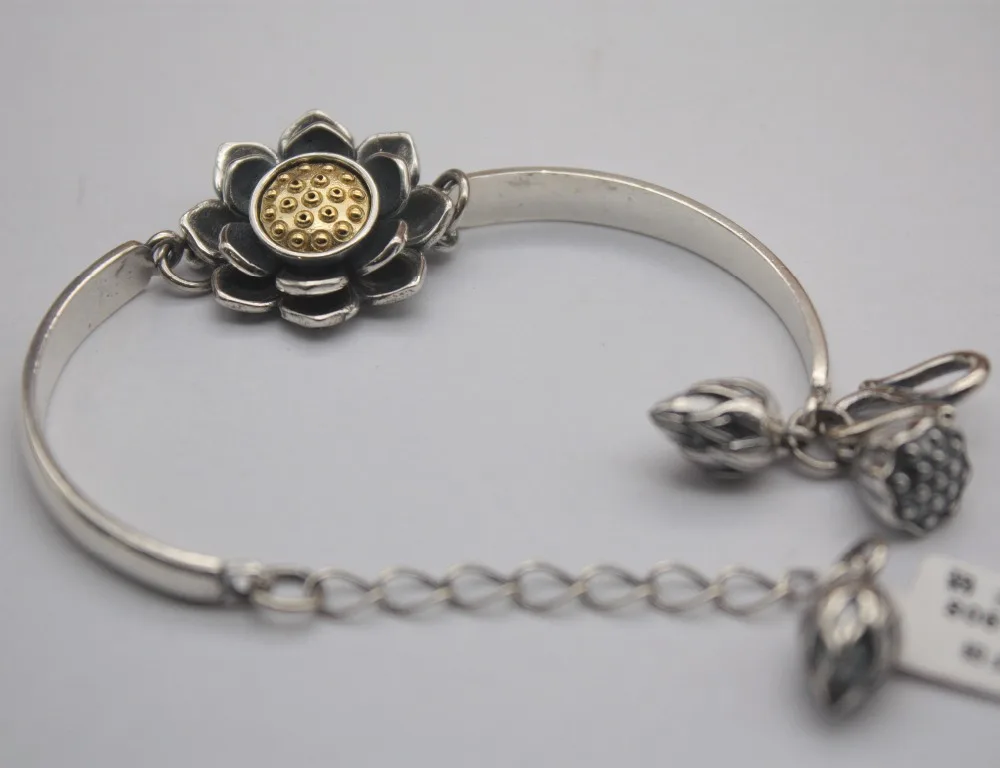 

New Fashion Hot Sterling Silver S925 Bracelet Lotus Retro Chain Charm Bracelet Female Personality Jewelry For Women Gift