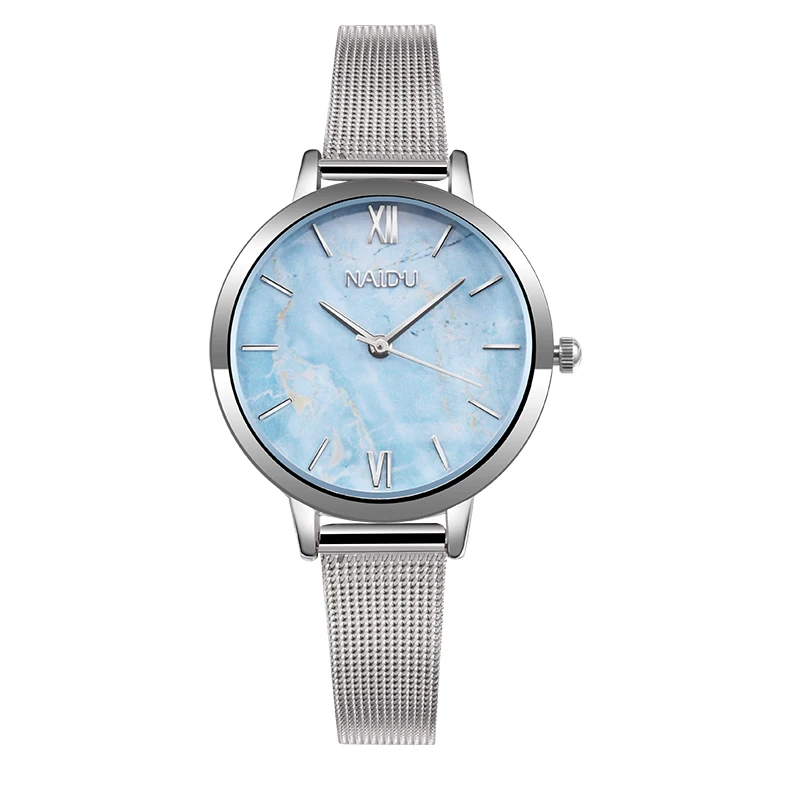 Fashion Luxury Women Metal Mesh Watch Wrist Casual Quartz High Quality Stainless Steel saat reloj de mujer montre femme - Color: blue
