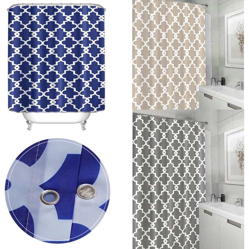 الأزرق منقوشة الطباعة البوليستر دش الستار الحمام المنتجات شعرية للماء الستائر مع هوك فندق حمام غرفة ديكور