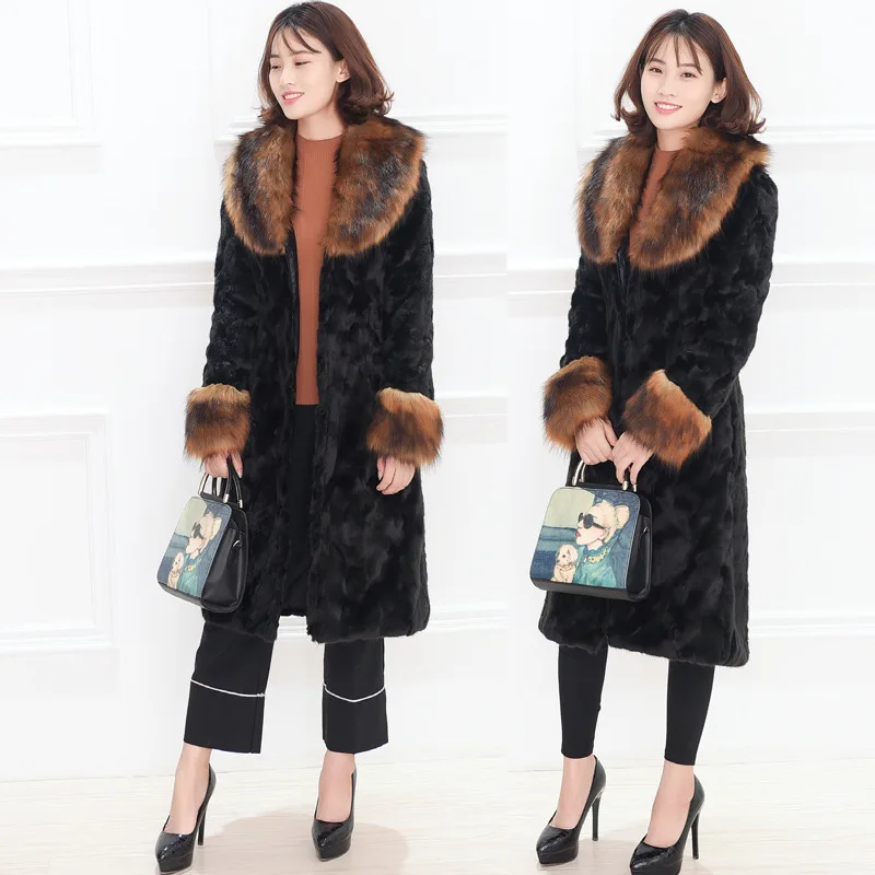 New Fur Collar Womens Long Black Jackets Large Size Warm Man-Made Causal Overcoats S/6XL Chaqueta Mujer D431 | Женская одежда