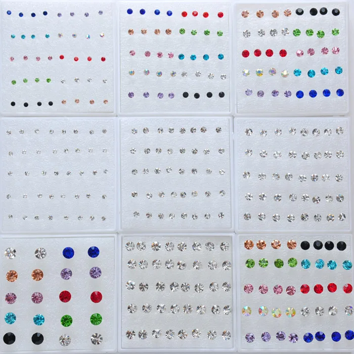 

24 Pairs Colorful Charming Clear Rhinestone Crystal Ear Stud Earrings Anti-allergy Earring for Woman Children Girl 3-5mm