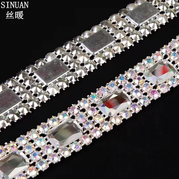 

SINUAN Rhinestone Belt Sew-On Rhinestones Tape Crystal Rhinestone Bags Crystal Ab Colored Glass Stones For Decoration Clothes