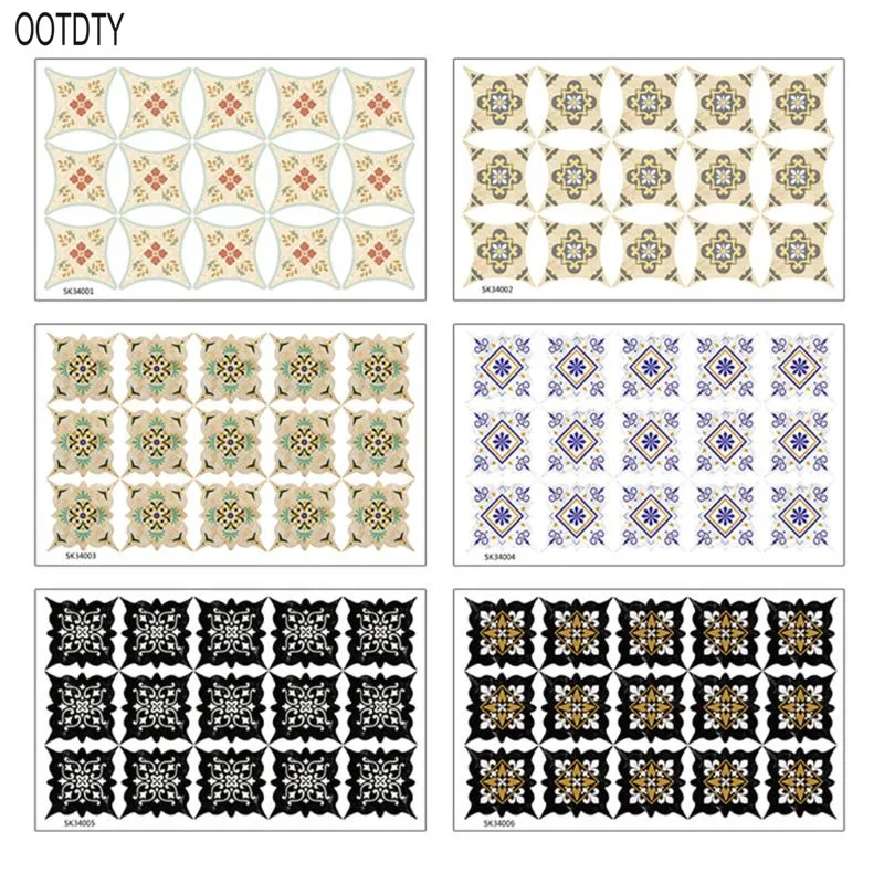 

OOTDTY 15PCS Multicolor Waterproof Tile Sticker Bathroom Floor Sticker Home Decoration Waterproof Wallpaper
