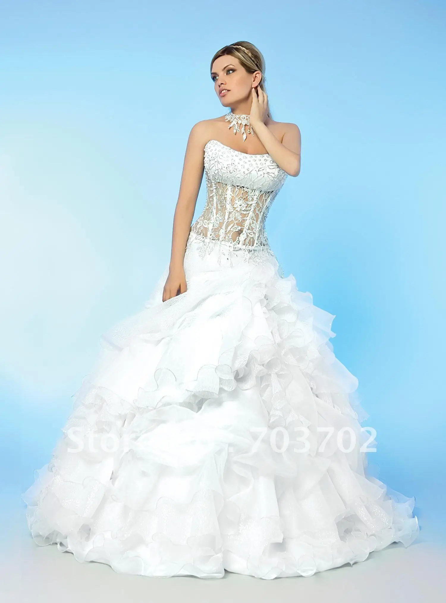 Popular style  strapless beaded corset ball  gown  organza 